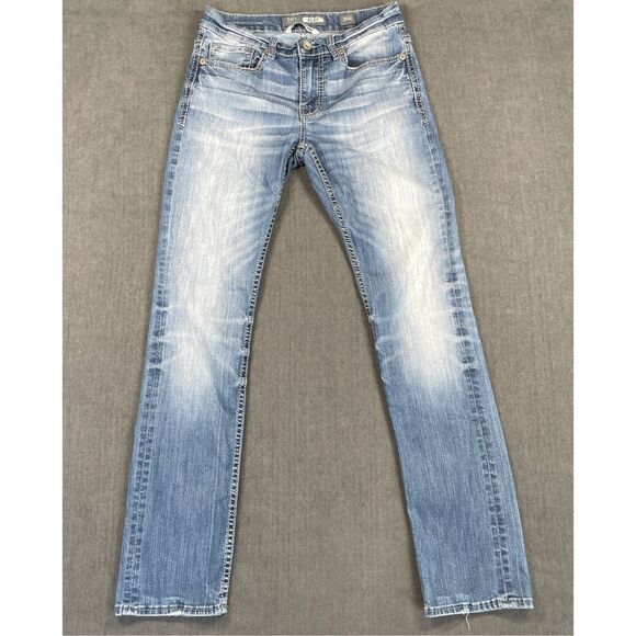BKE Alec Jeans Men 30R Blue Straight Leg Light Wash Distressed Fade Denim